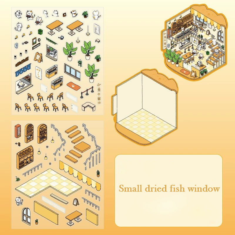 Cat Academy DIY 3D Sticker Collection - 4 Cute Miniature Scene