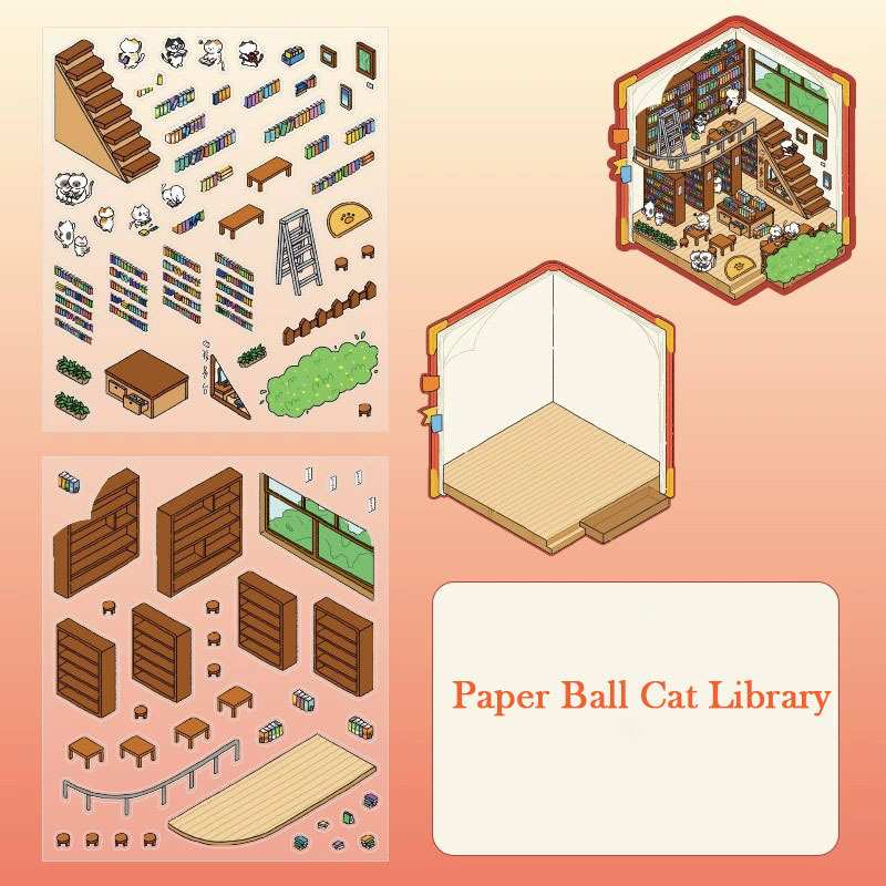 Cat Academy DIY 3D Sticker Collection - 4 Cute Miniature Scene