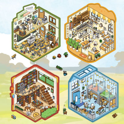 Cat Academy DIY 3D Sticker Collection - 4 Cute Miniature Scenes