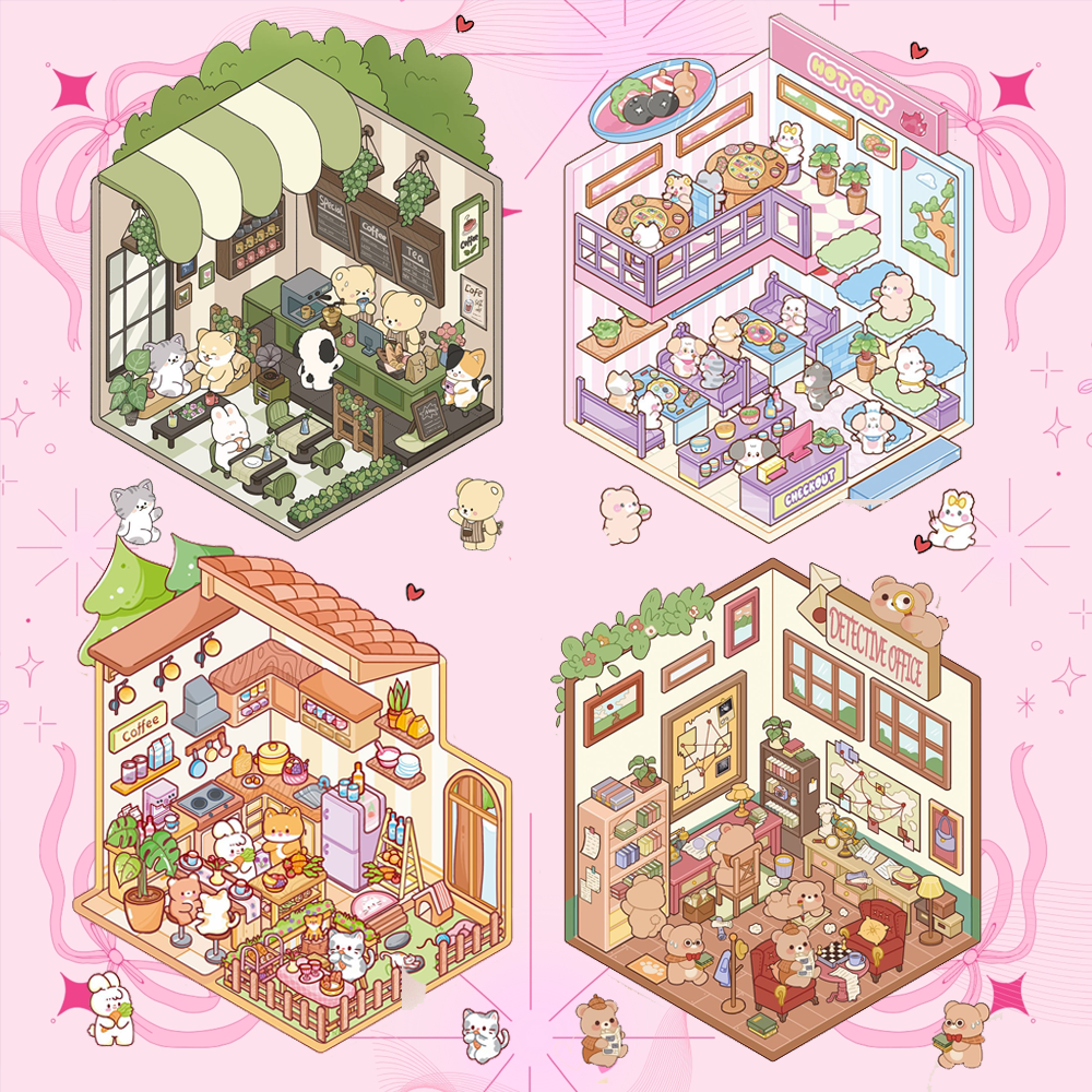 Furry Friends’ Town DIY 3D Scene Stickers Lovely Miniature Scenes