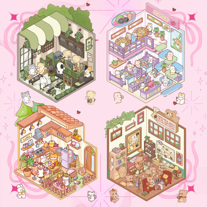 Furry Friends’ Town DIY 3D Scene Stickers Lovely Miniature Scenes