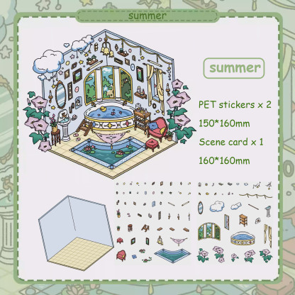 Four Seasons Magic DIY 3D Sticker Collection - 4 Cute Miniature Scenes