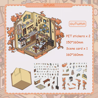 Four Seasons Magic DIY 3D Sticker Collection - 4 Cute Miniature Scenes