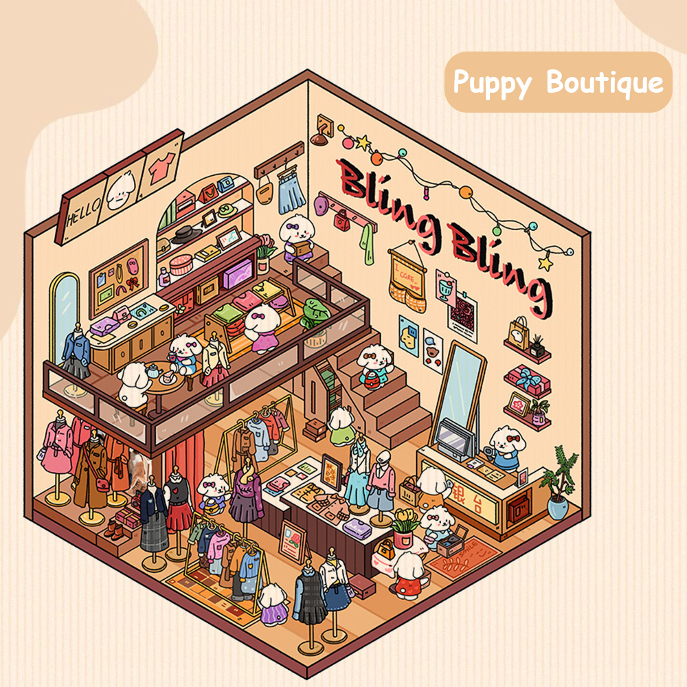Puppy World DIY 3D Sticker Collection - 4 Cute Miniature Scenes