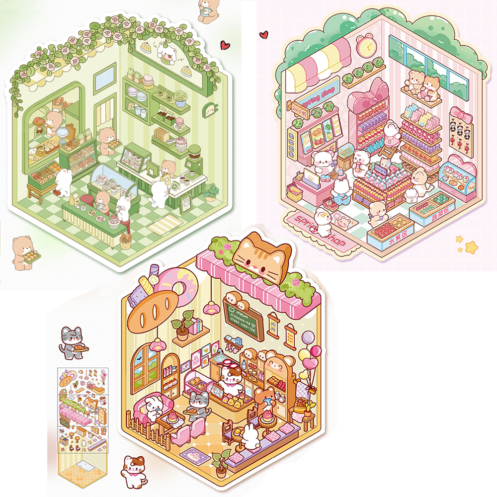 Fresh Bakes & Quick Stops DIY 3D Scene Stickers 2 Lovely Miniature Scenes