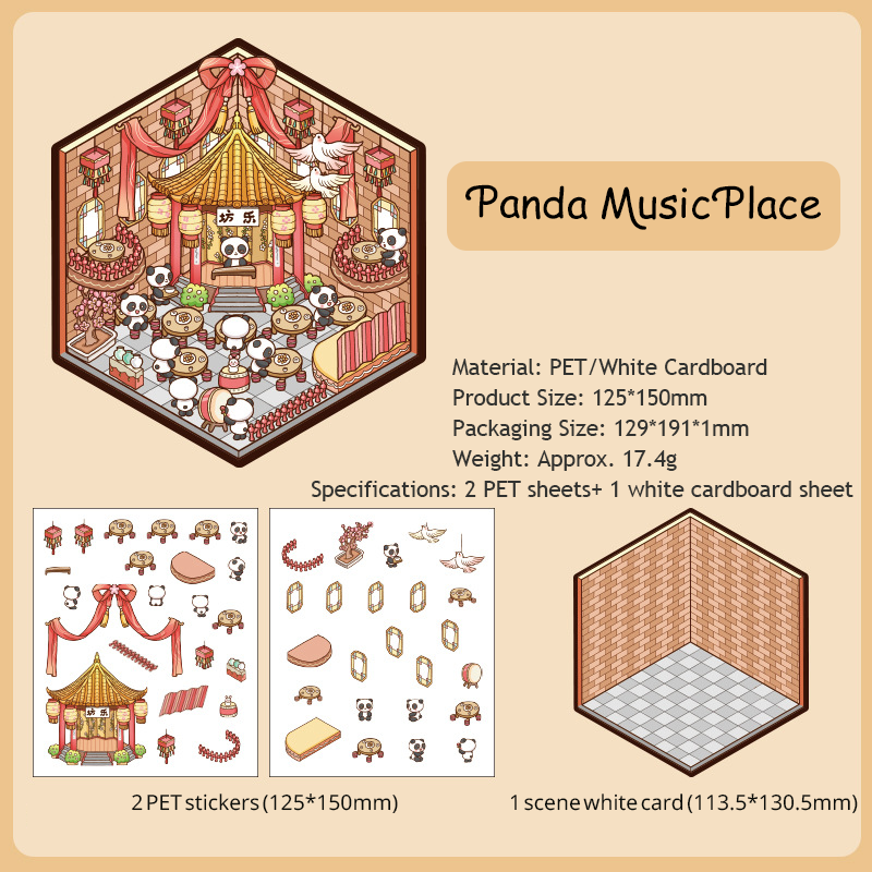Panda House DIY 3D Scene Stickers - 4 Cute Miniature Scenes