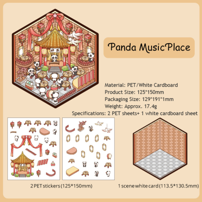 Panda House DIY 3D Scene Stickers - 4 Cute Miniature Scenes