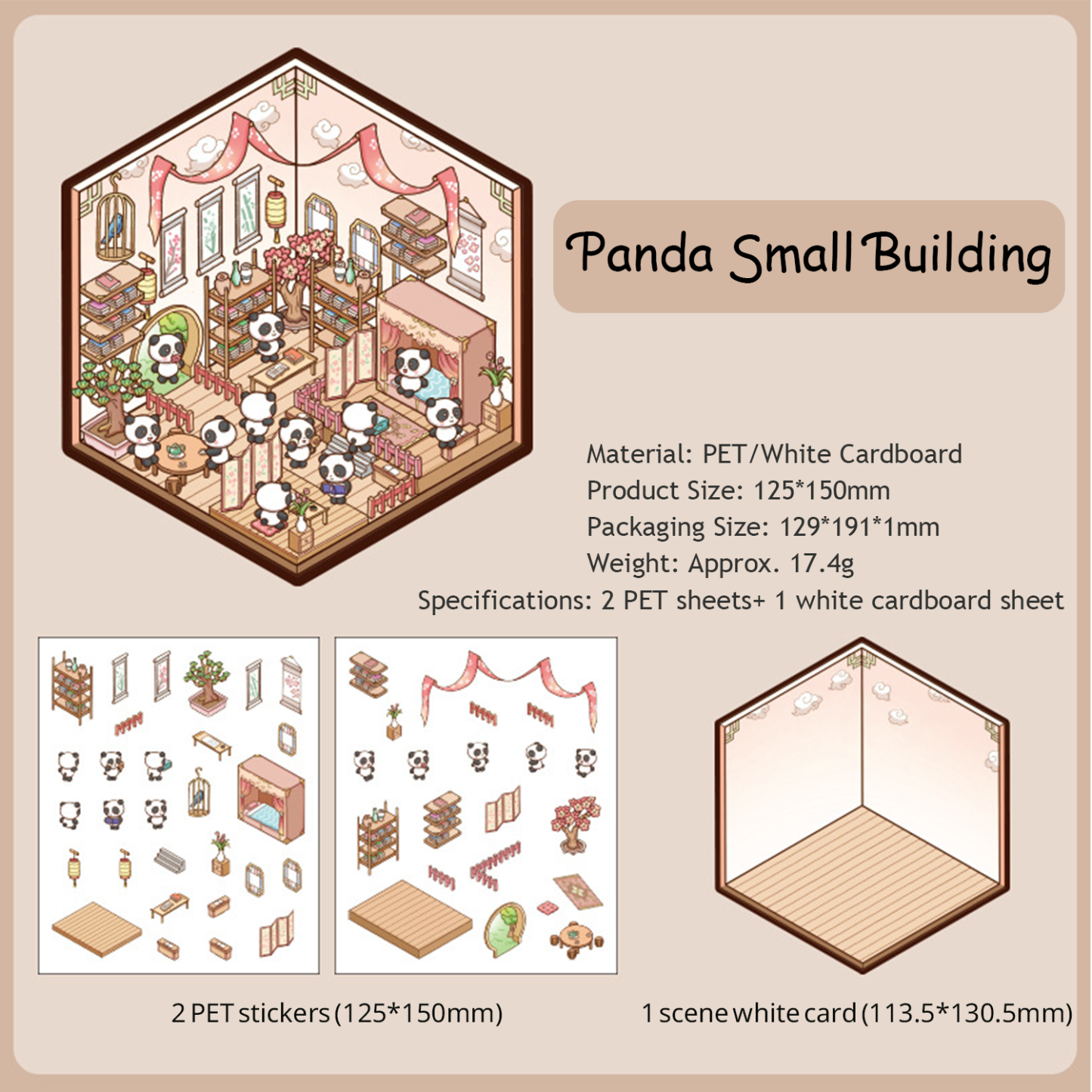 Panda House DIY 3D Scene Stickers - 4 Cute Miniature Scenes