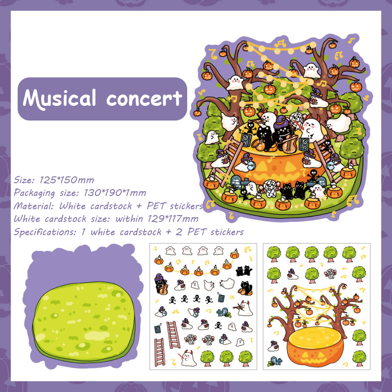 Halloween Gathering DIY 3D Sticker Collection - 4 Cute Miniature Scenes