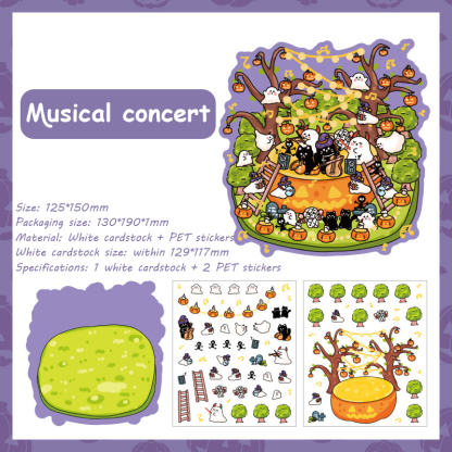 Halloween Gathering DIY 3D Sticker Collection - 4 Cute Miniature Scenes