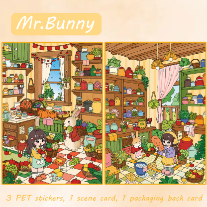 Mr.Bunny DIY 3D Scene Stickers - 2 Cute Miniature Scenes