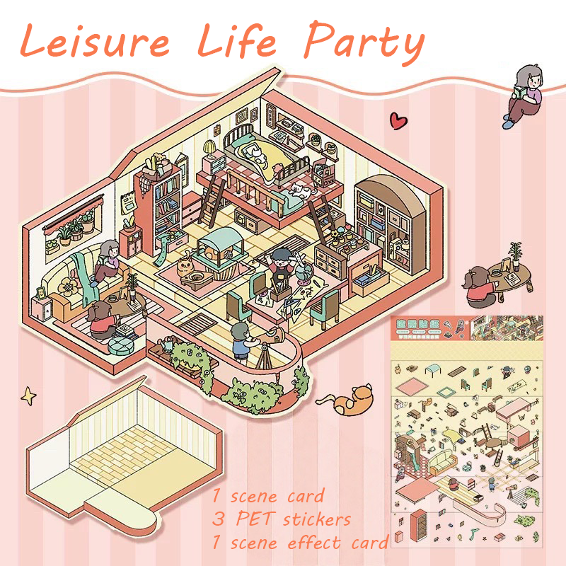 Townhouse Party Collection Scene Stickers - 4 Cute Miniature Scenes