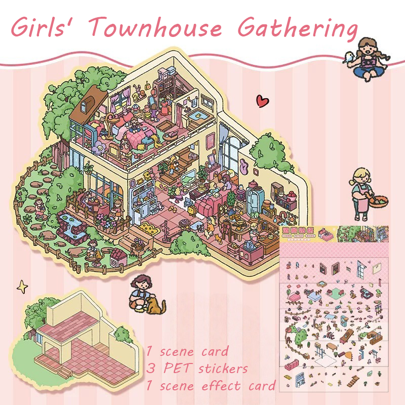 Townhouse Party Collection Scene Stickers - 4 Cute Miniature Scenes