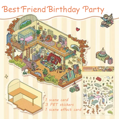 Townhouse Party Collection Scene Stickers - 4 Cute Miniature Scenes