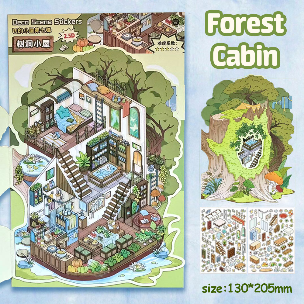 Forest Cabin DIY 3D Scene Stickers - Miniature Scene