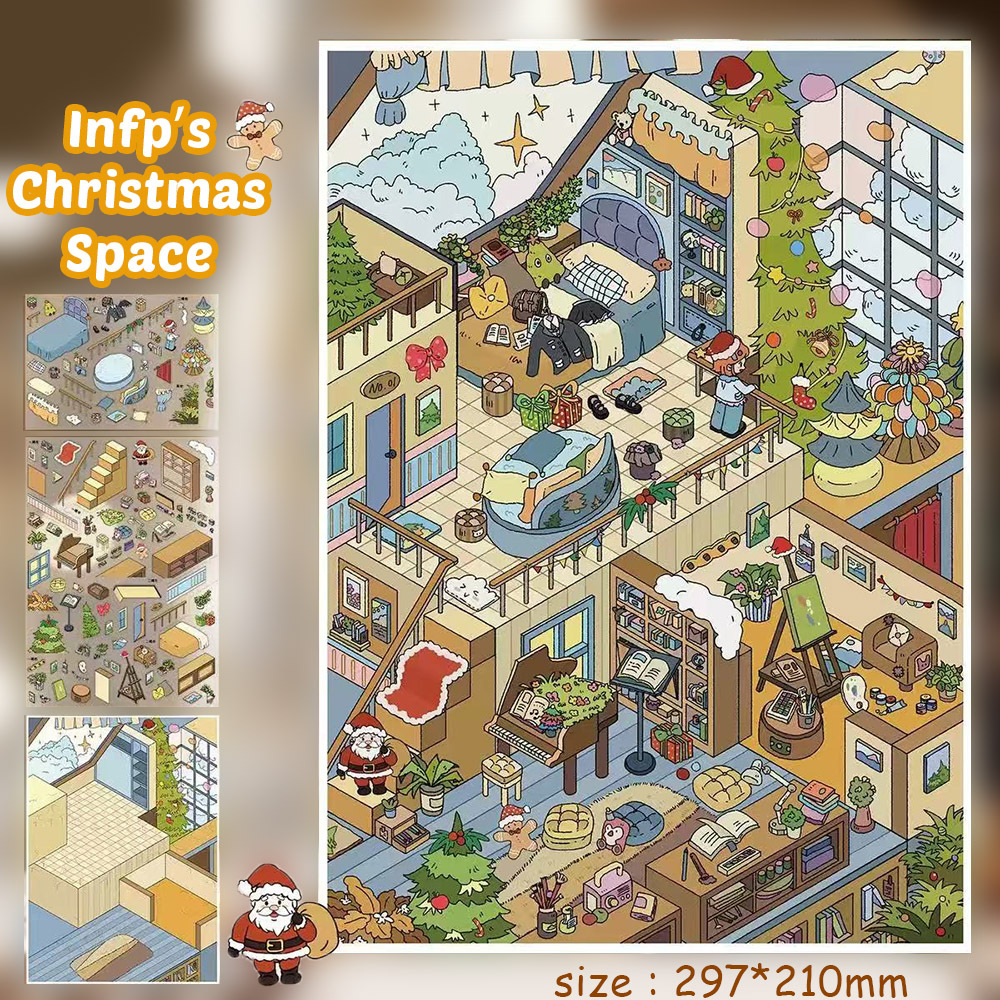 Xmas Eve DIY 3D Sticker Collection - 3 Cute Miniature Scenes