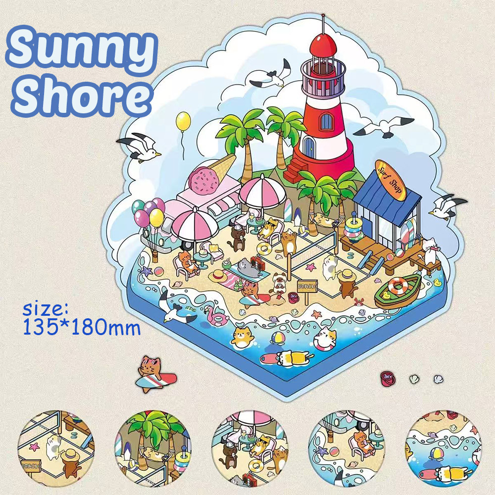 Sunny Shore DIY 3D Sticker Collection - Cute Miniature Scene