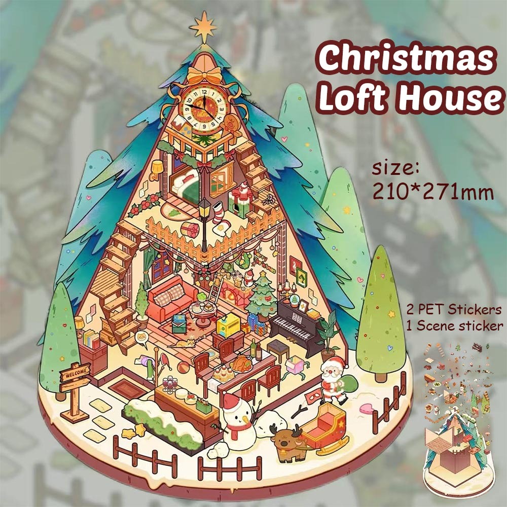 Christmas Loft House DIY 3D Sticker Collection - Cute Miniature Scene