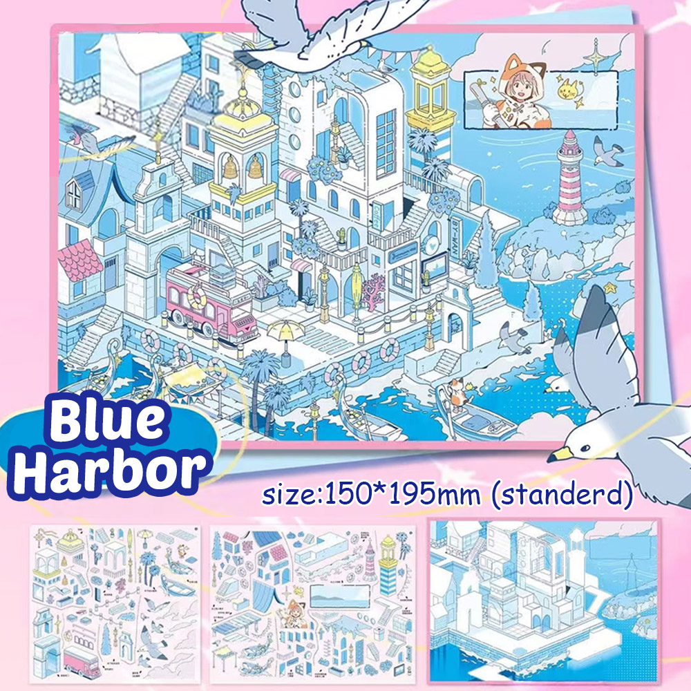 Dreamy Towns DIY 3D Sticker Collection -4 Cute Miniature Scenes