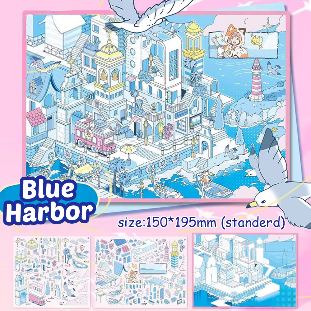 Dreamy Towns DIY 3D Sticker Collection -4 Cute Miniature Scenes