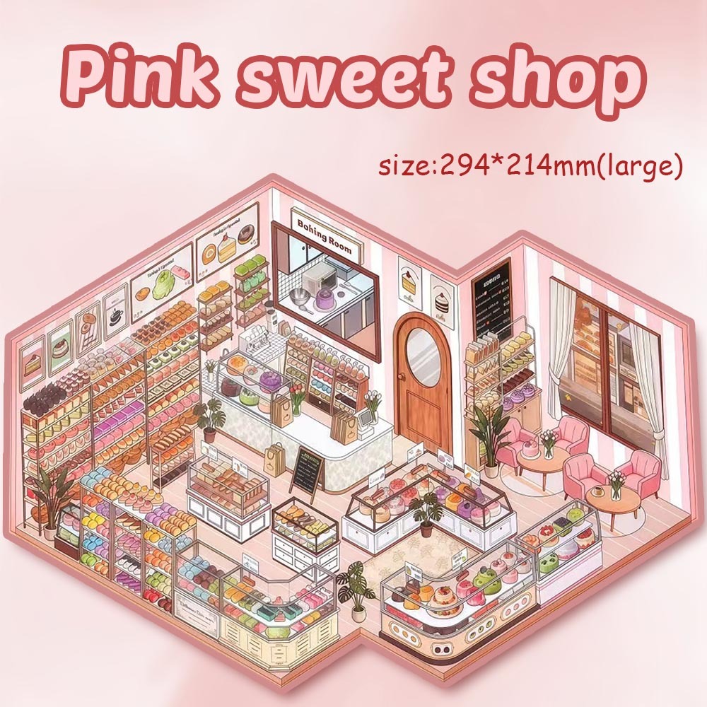 Pink Sweet Shop DIY 3D Sticker Collection - Cute Miniature Scene