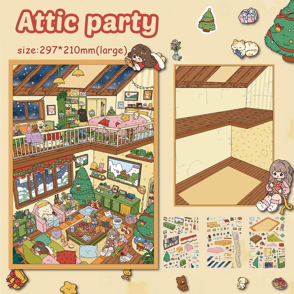 Fluffy Loft Heaven DIY 3D Scene Stickers - 2 Miniature Scenes