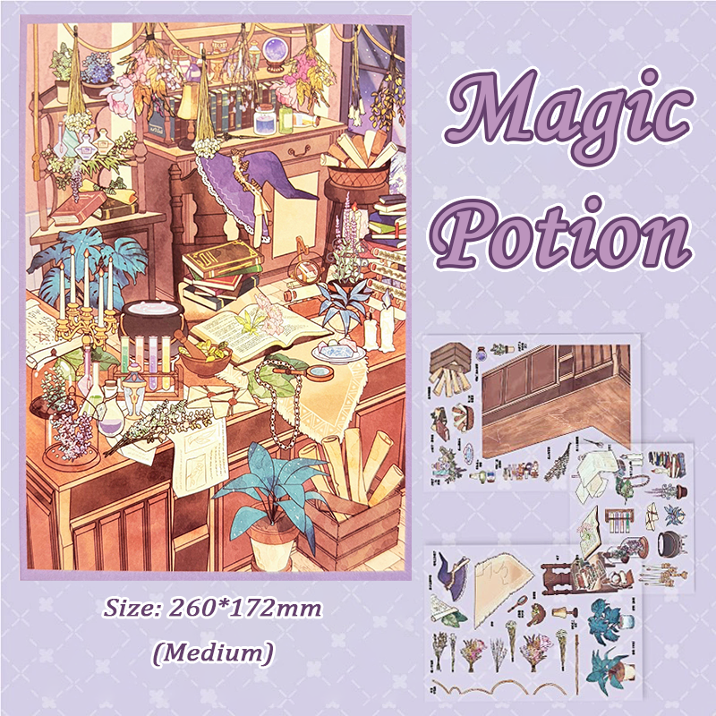 Pastel Desk DIY 3D Sticker Collection - 4 Cute Miniature Scene