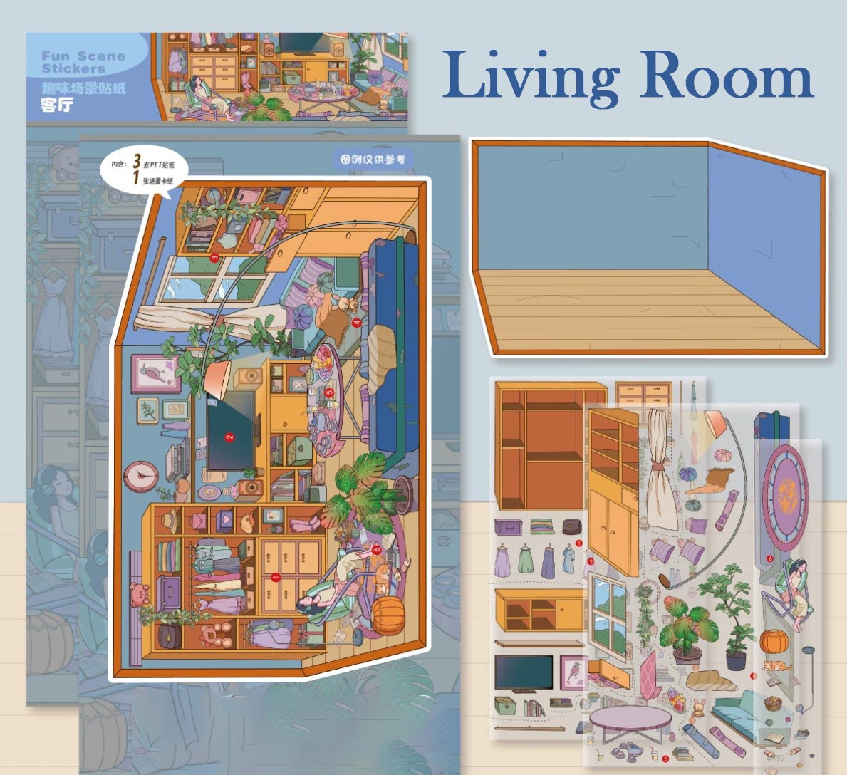 My Solo Life DIY 3D Sticker Collection - 3 Cute Miniature Scenes