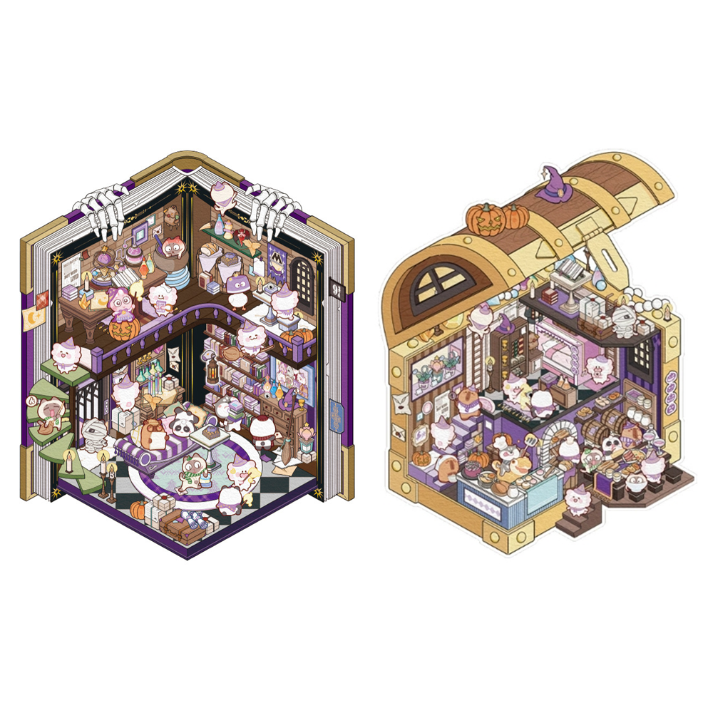 Halloween Book & Chest DIY 3D Sticker Collection - 2 Cute Miniature Scenes