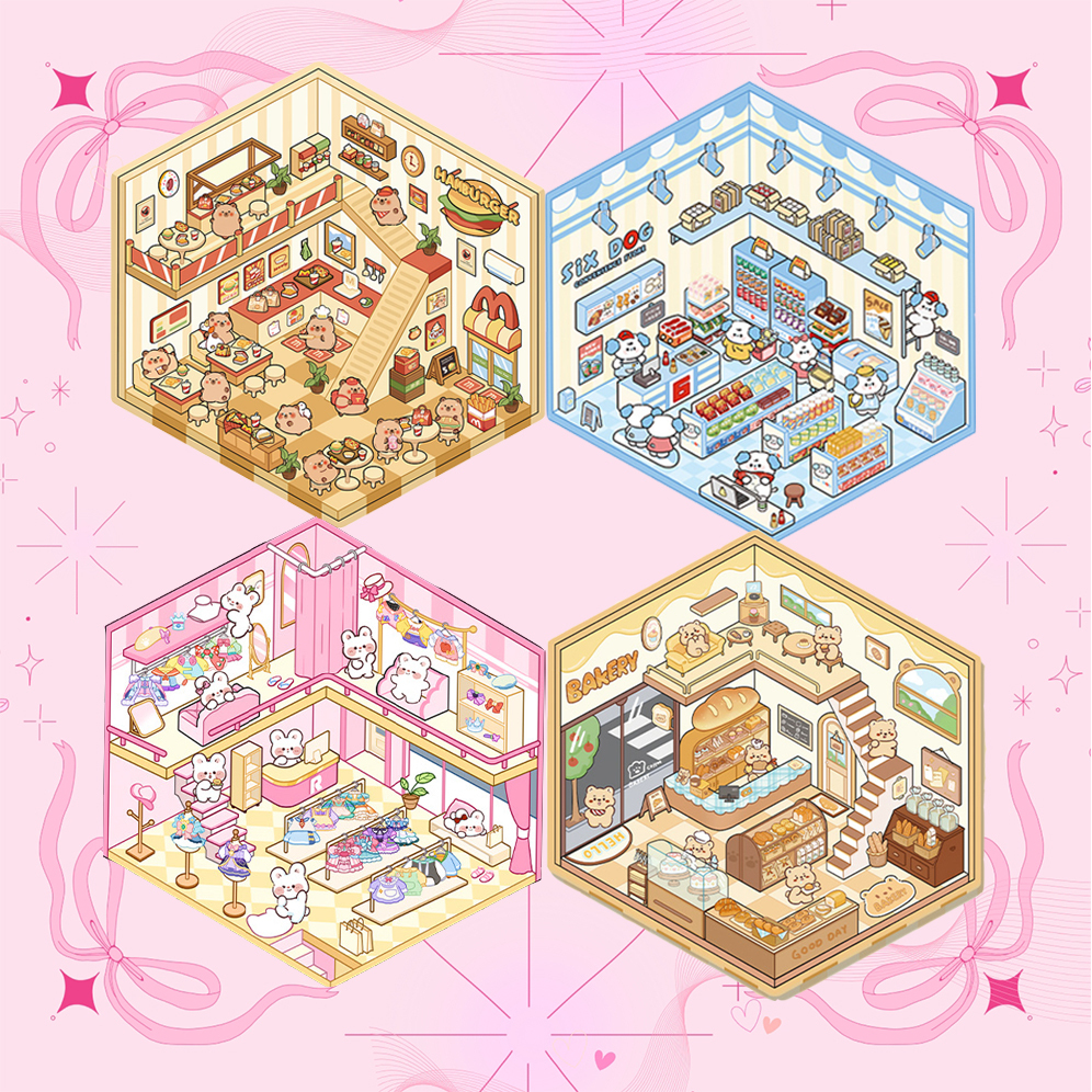 Cute Animals Shop DIY 3D Scene Stickers 4 Cute Miniature Scenes