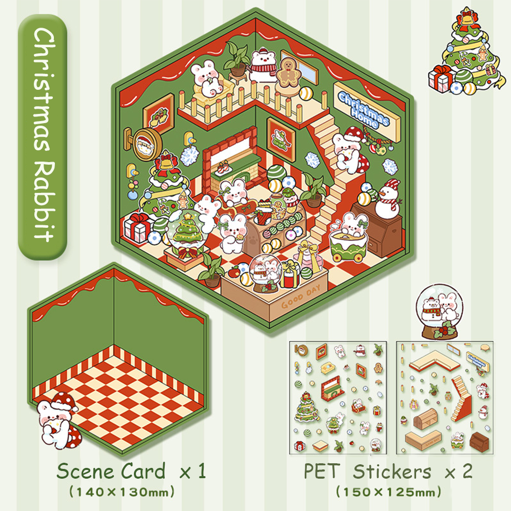 Sweet Holiday Friends DIY 3D Scene Stickers - 2 Cute Miniature Scene