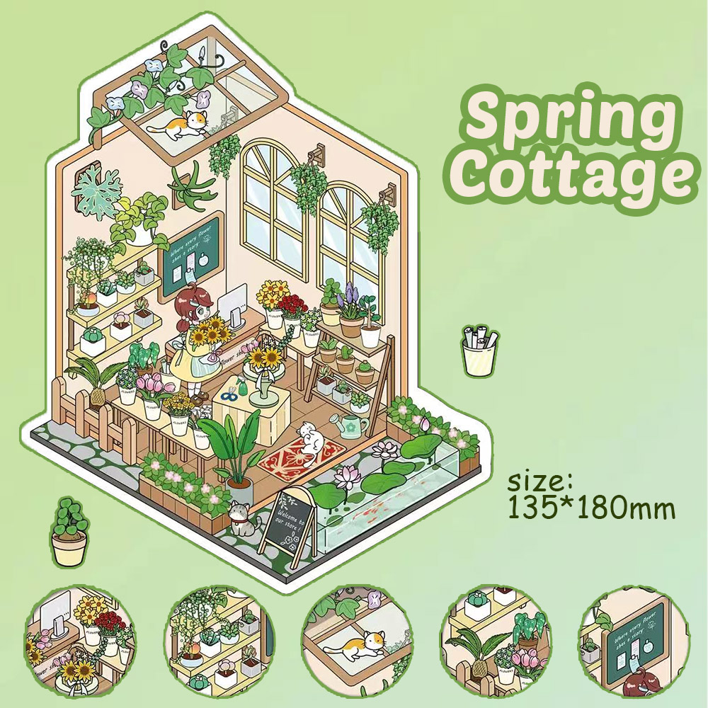 Spring Cottage DIY 3D Scene Stickers - 3 Miniature Scenes