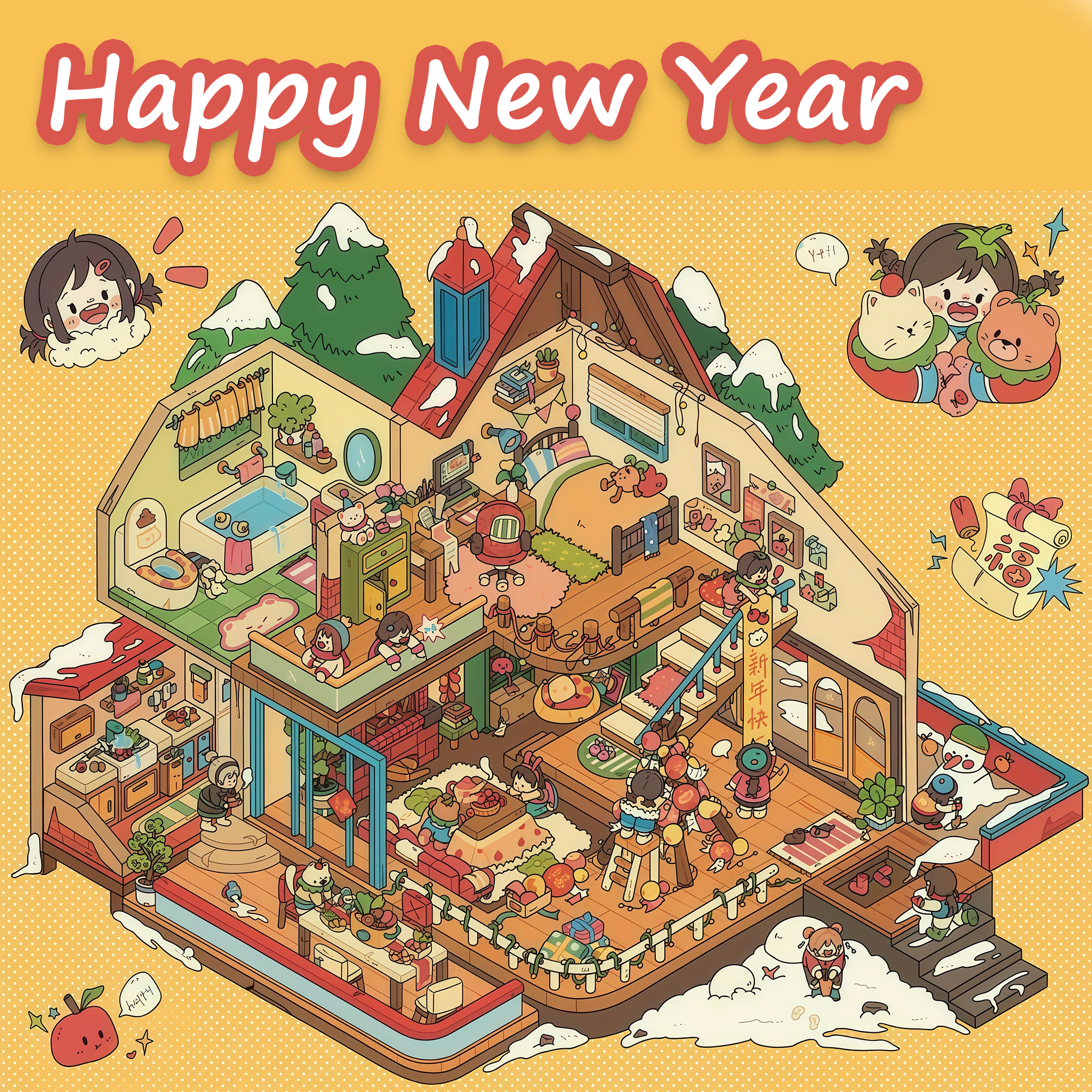 Happy New Year DIY 3D Sticker Collection - Cute Miniature Scene