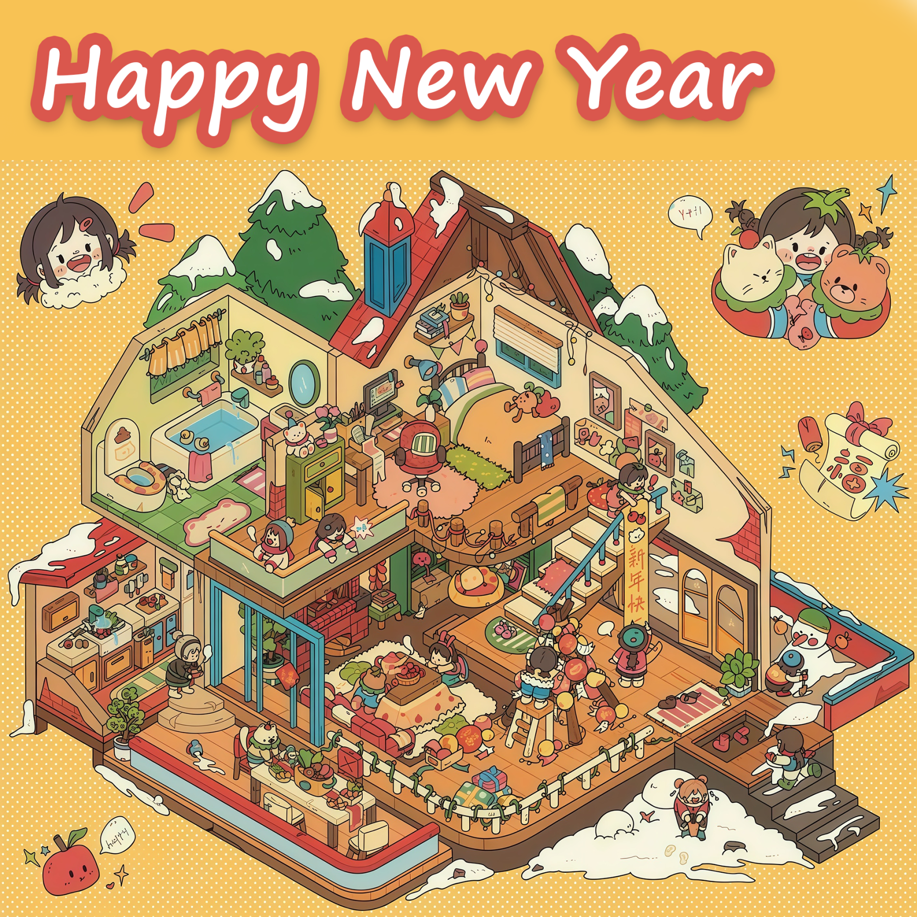 Happy New Year DIY 3D Sticker Collection - Cute Miniature Scene