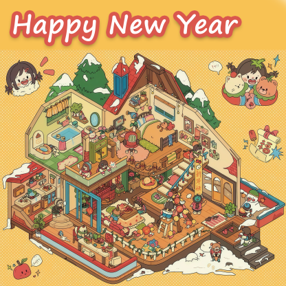 Happy New Year DIY 3D Sticker Collection - Cute Miniature Scene