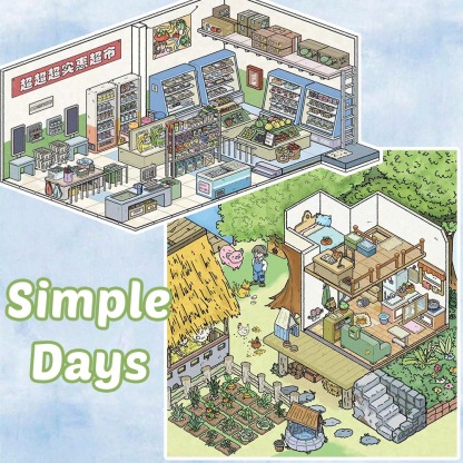 Simple Days DIY 3D Sticker Collection - 4 Cute Miniature Scenes