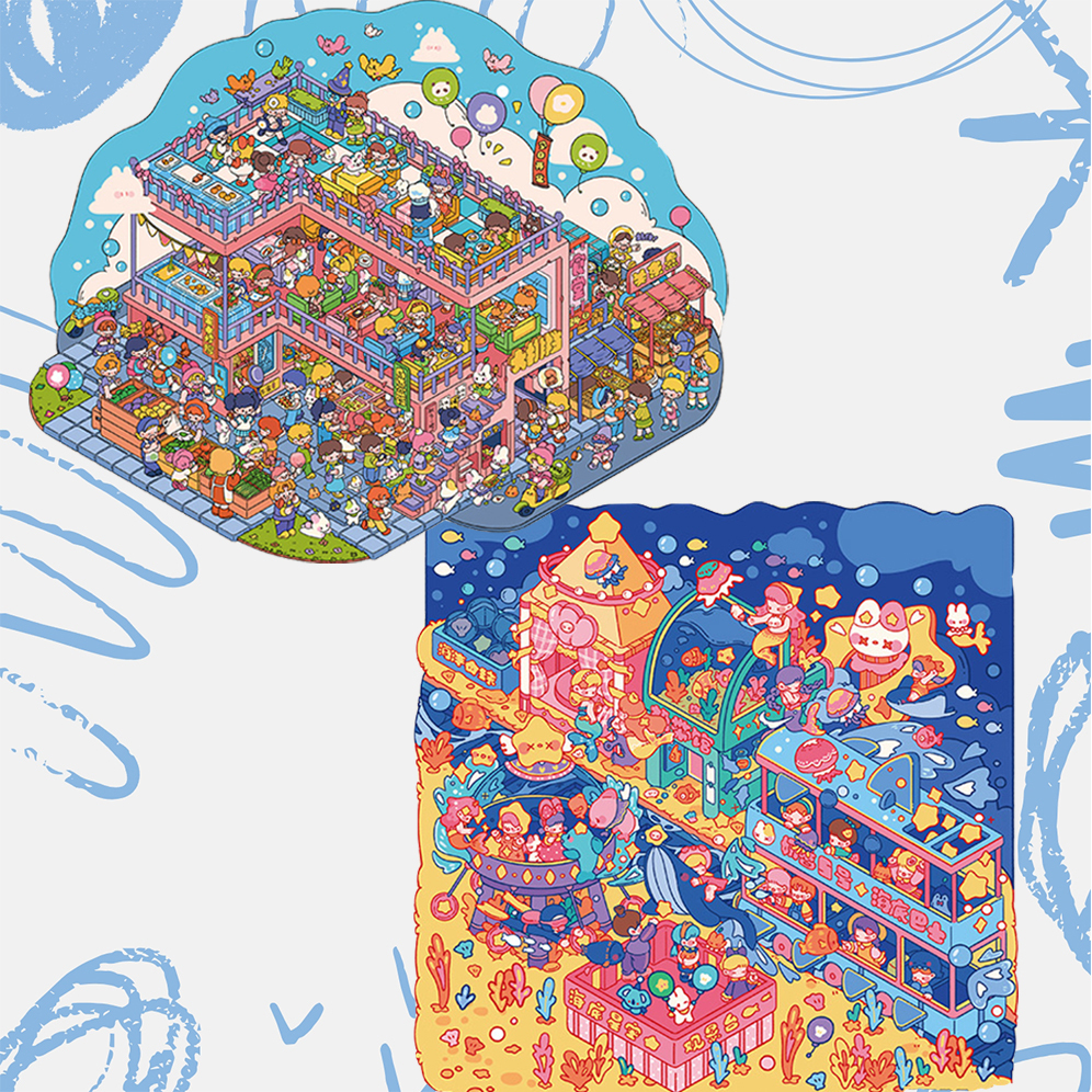 Starry Night Market DIY 3D Scene Stickers - 2 Cute Miniature Scenes