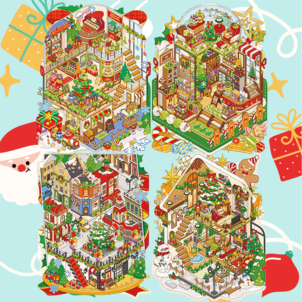 Fairy Winterland Series DIY 3D Sticker Collection - 4 Cute Miniature Scenes
