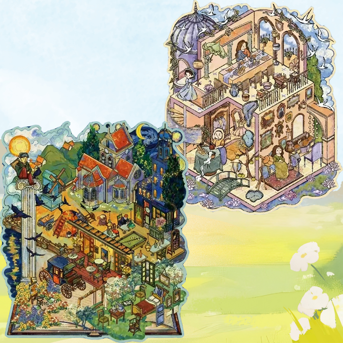 Dream Island Oil Painting Series DIY 3D Sticker Collection - 2 Cute Miniature Scenes