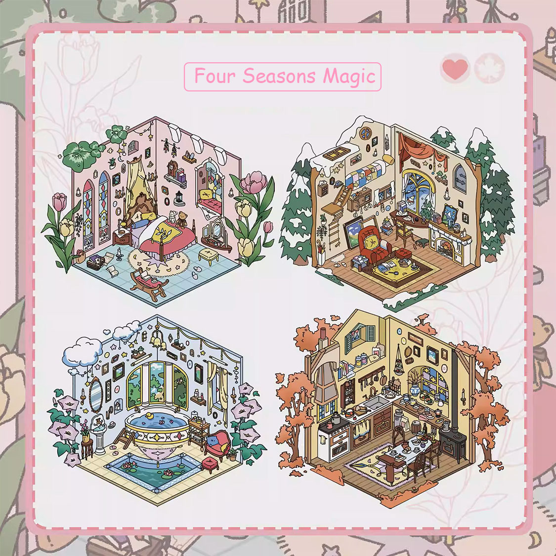 Four Seasons Magic DIY 3D Sticker Collection - 4 Cute Miniature Scenes