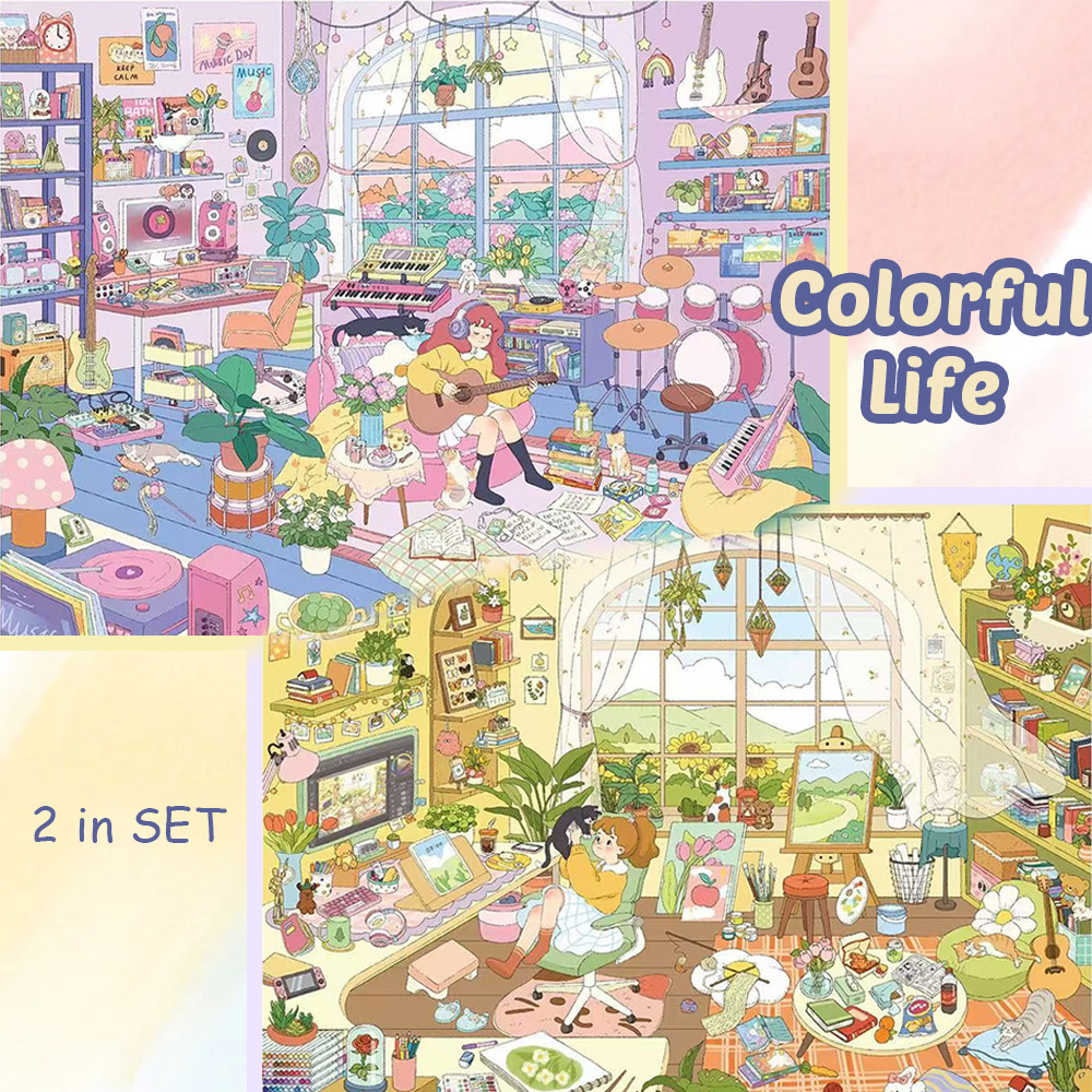 Colorful Life DIY 3D Sticker Collection - 2 Cute Miniature Scenes