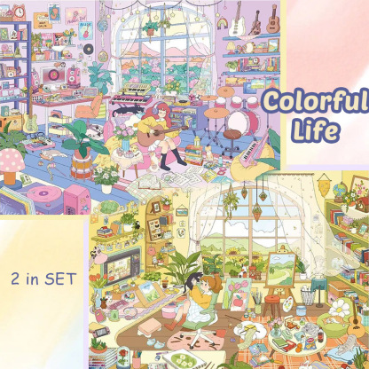 Colorful Life DIY 3D Sticker Collection - 2 Cute Miniature Scenes