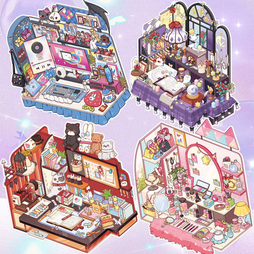 Style Desk DIY 3D Scene Stickers 4 Cute Miniature Scenes