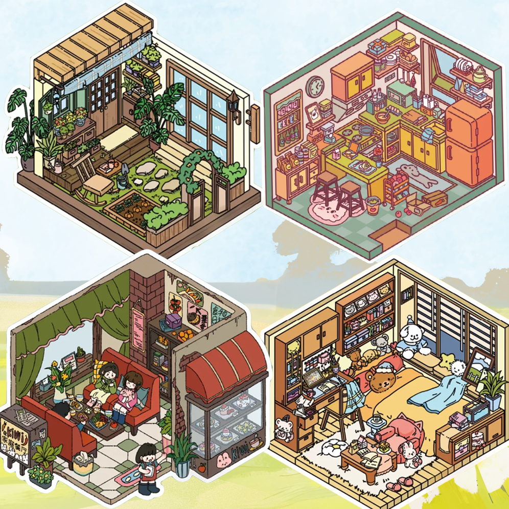 Four Corners of Living DIY 3D Sticker Collection - 4 Cute Miniature Scenes