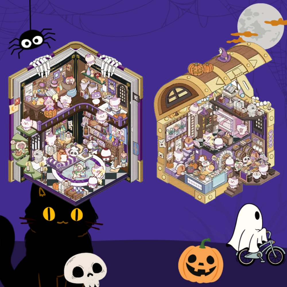 Halloween Book & Chest DIY 3D Sticker Collection - 2 Cute Miniature Scenes