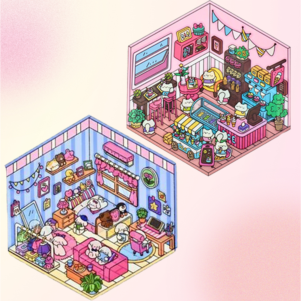 Puppy Daily DIY 3D Sticker Collection - 3 Cute Miniature Scenes