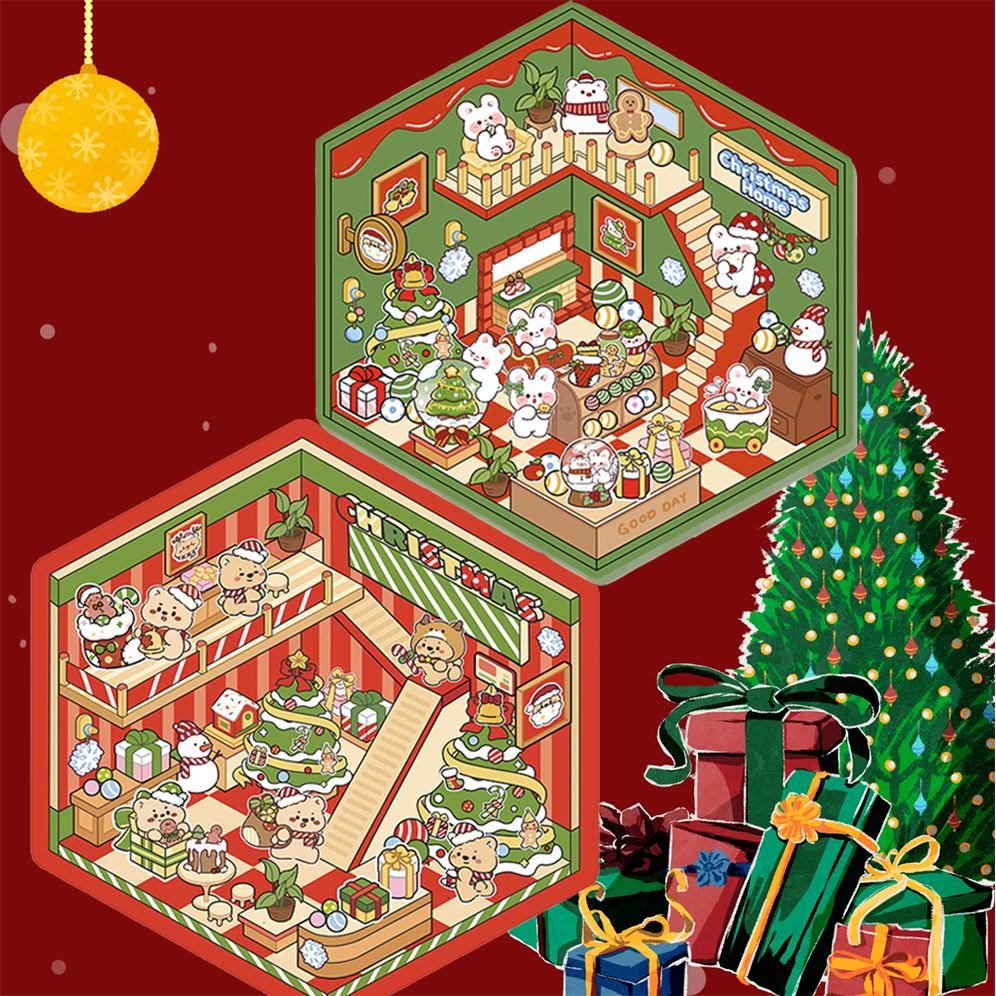 Sweet Holiday Friends DIY 3D Scene Stickers - 2 Cute Miniature Scene