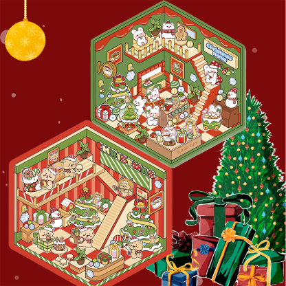 Sweet Holiday Friends DIY 3D Scene Stickers - 2 Cute Miniature Scene