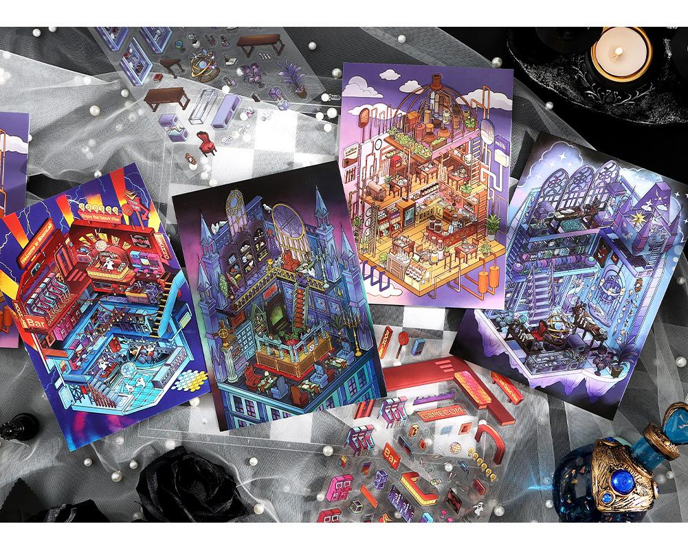 City's Folded Mysteries DIY 3D Scene Stickers - 4 Halloween Miniature Scenes