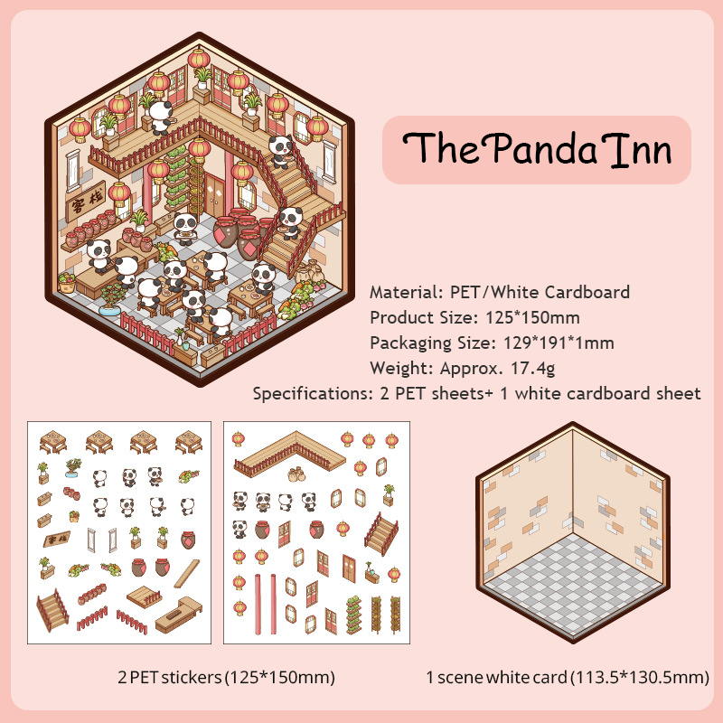 Panda House DIY 3D Scene Stickers - 4 Cute Miniature Scenes